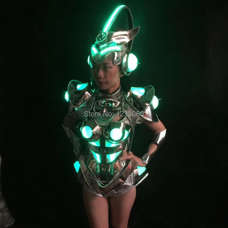 WYY Led lighting party clothes bar models ballroom dance led costumes luminous RGB dresses with helmet bra dj stage show wears | Дом и сад