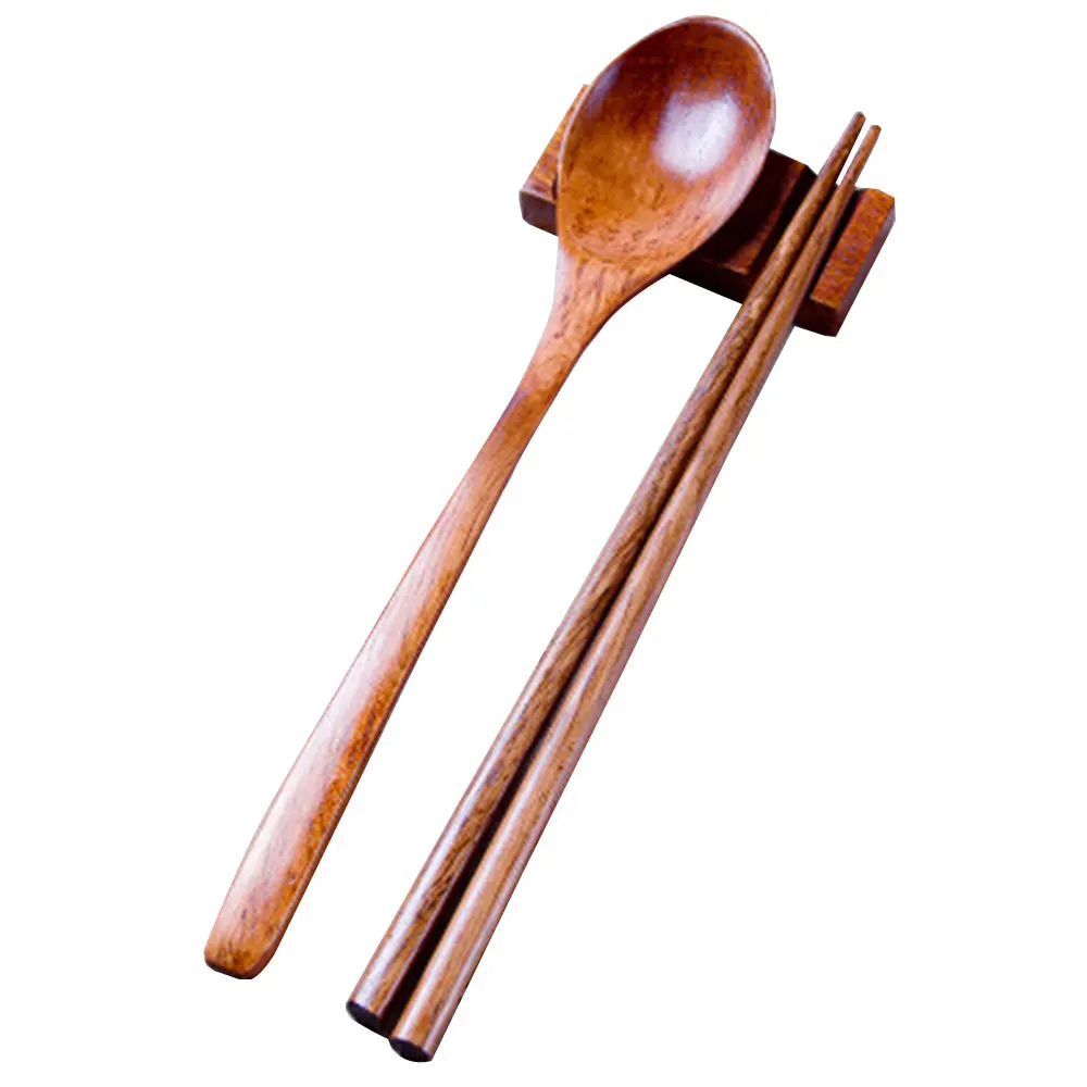 1 Набор, японские деревянные палочки для еды, ложка, посуда для путешествий, уличная посуда для еды, винтажный набор деревянных палочек для еды, 2 шт - Цвет: Коричневый