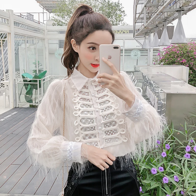 

Fashion Tassel Shirts Women 2023 Spring Blouses Female Long Sleeve Shirt Single-breasted Turn-down Collar Slim Blouse