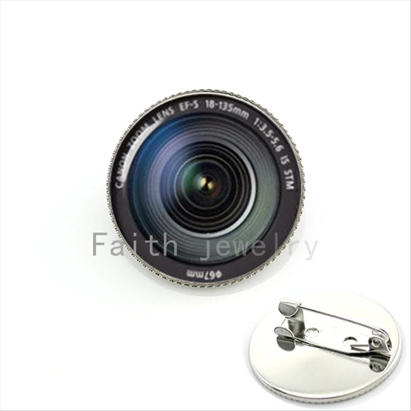

Attractive trendy brooch jewelry DSLR Lenses camera glass cabochon Lens Photography Camera pins gift for father KC371