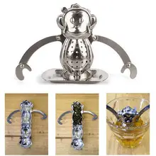 Обезьяна форме Нержавеющая сталь Чай фильтр с подносом Чай сетки сетчатый фильтр свободные Чай Leaf специй дома Кухня аксессуары