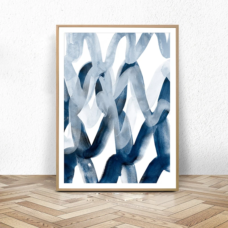 Abstract Painting, Navy Blue, Watercolour Wall Art Print, Brush Stroke, Large Poster, Ink, Modern Minimalist