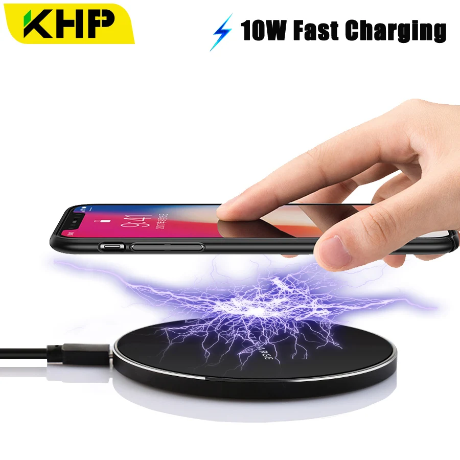 KHP 10W Qi Wireless Charger For iPhone X/XS Max XR 8 Plus Portable Wireless Charger For Samsung S8 S9/S9+ Note 9 8 Fast Charging