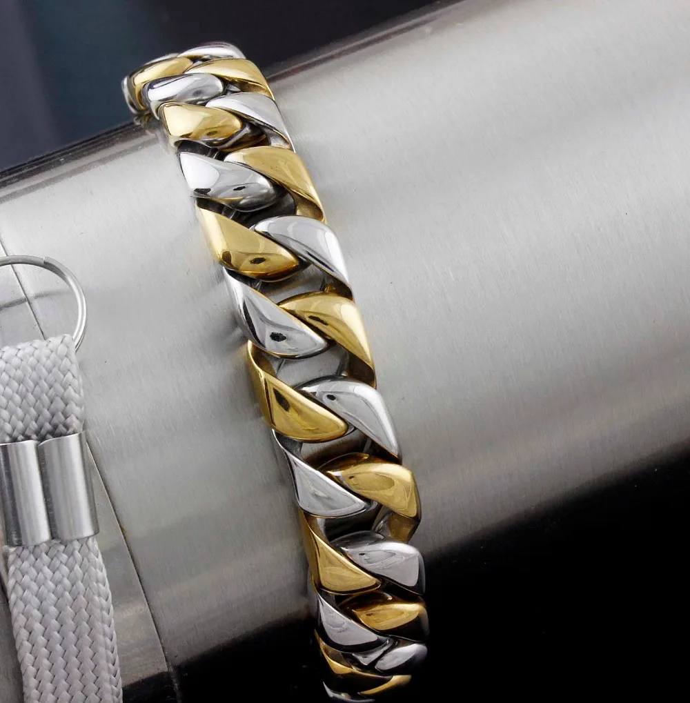 Fashion Men's Gold and Silver Tow Tone Stainless Steel Biker Link chain