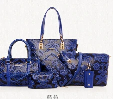 6 шт./партия из искусственной кожи композитная сумка с тиснением в китайском стиле женская сумка-мессенджер модная сумка на плечо кошелек ST05 - Цвет: Синий