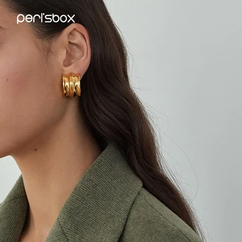 

Peri'sbox Metal Wide Semi Round Stud Earrings for Women Gypsy Geometrical Studs Earrings 17.5mm Thick Earrings Chunky Jewelry