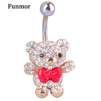 

Red Bow Tie Little Bear Navel Belly Button Rings 316L Surgical Steel Kawaii Piercing For Women 14G 1.6mm Bar Sexy Body Jewelry