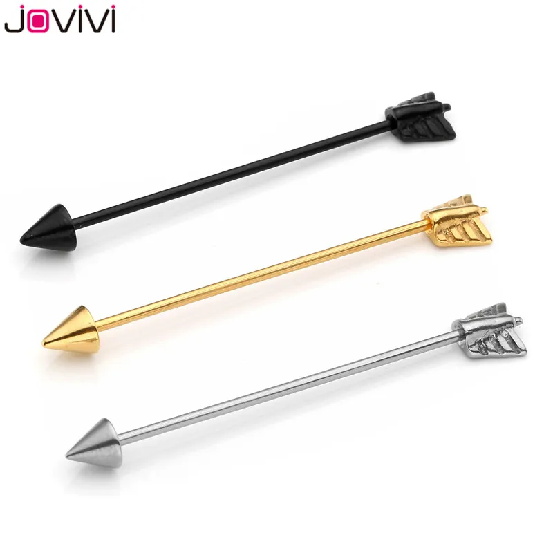 

Jovivi Wholesale Screw Ball Long Industrial Barbell Cartilage Earring Stainless Steel Ear Piercing Jewelry 16G Silver/Gold/Black