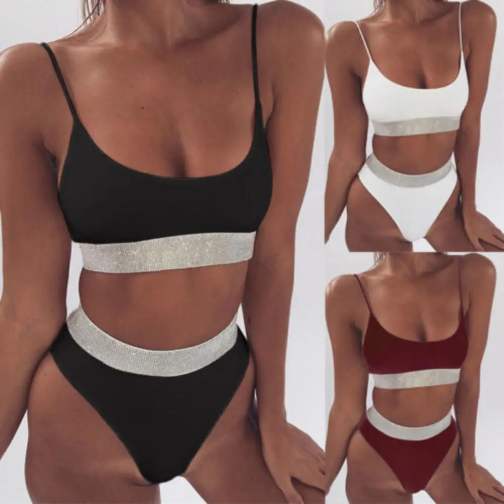 

Sequin Diamonds Bikini High Waist Bikini Set Women Swimwear Push Up Padded Swimsuit Women Bathing Suit Swimming Outfits