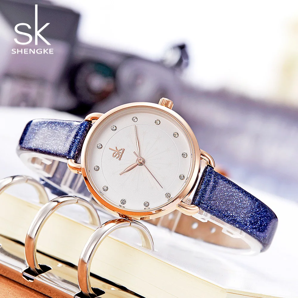 

Shengke Fashion Watch Watches Purple Simple Quartz Female Watch Luminous Pointer Leather Lady Watch Reloj Mujer Montre Femme2018