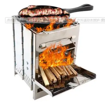 

Stainless steel square wood stove folding barbecue outdoor mini charcoal stove portable BBQ picnic stove