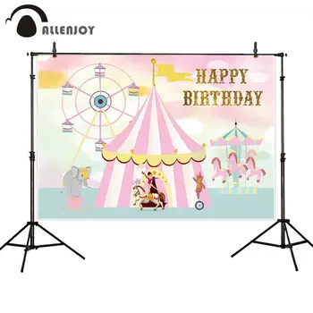 

Allenjoy backdrop for photographic studio colored sky ferris wheel tent elephant carousel circus birthday background photobooth