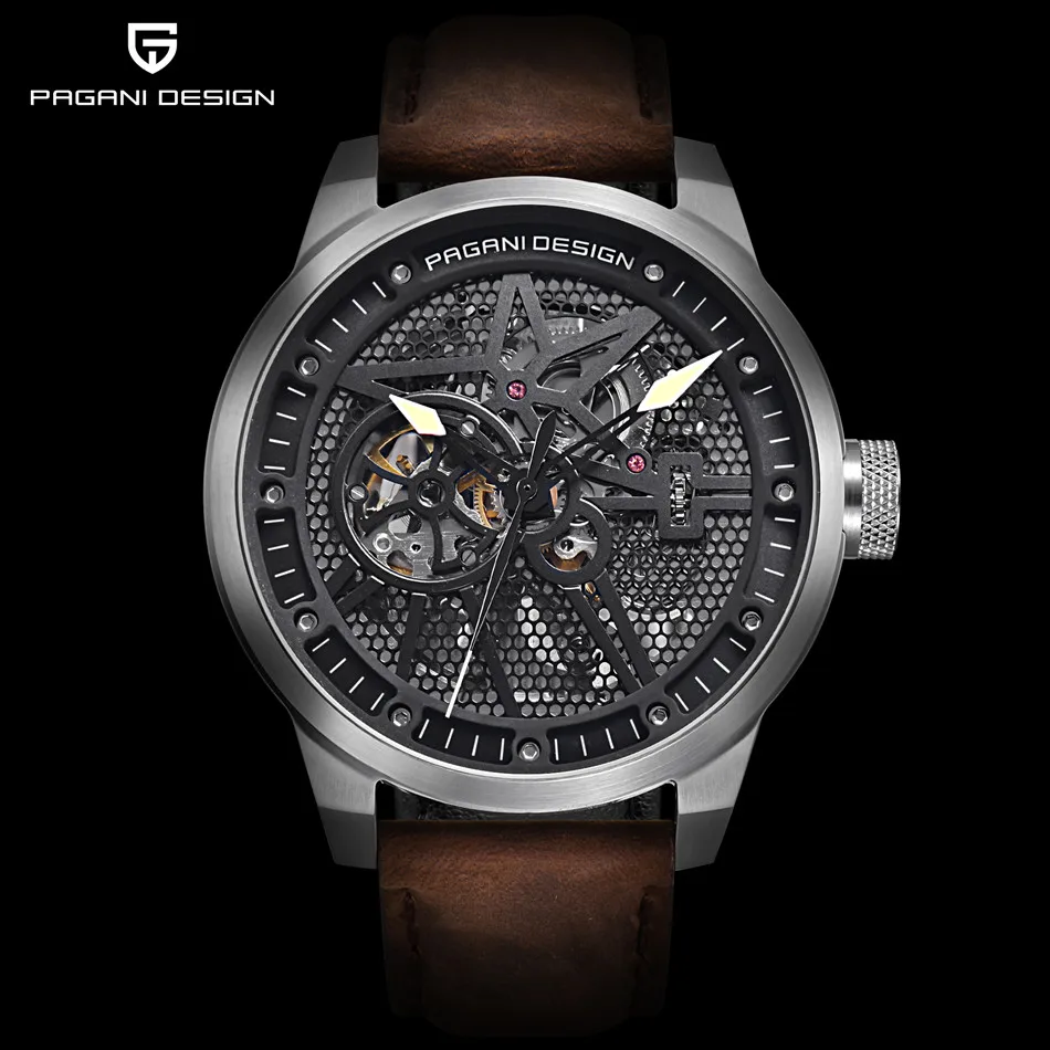 Механические часы Pagani Skeleton Tourbillon, Мужские Автоматические классические кожаные водонепроницаемые наручные часы, мужские часы, подарок