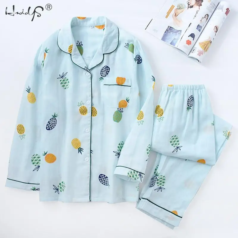 

2019 New Japanese Simple Long Sleeve Pyjamas Women 100% Cotton Pajama Sets Ladies Cute Cartoon Sleepwear Winter Women's Homewear