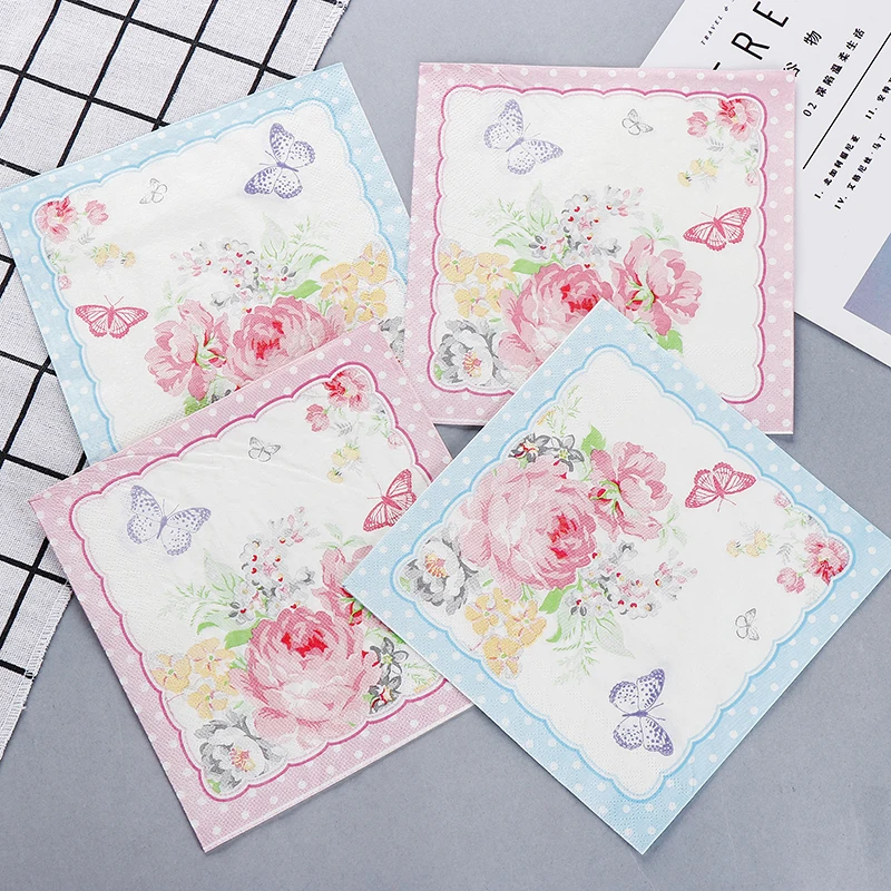 

Decoupage wedding vintage napkin paper elegant tissue pink blue flower butterfly birthday party beautiful serviettes decor 20
