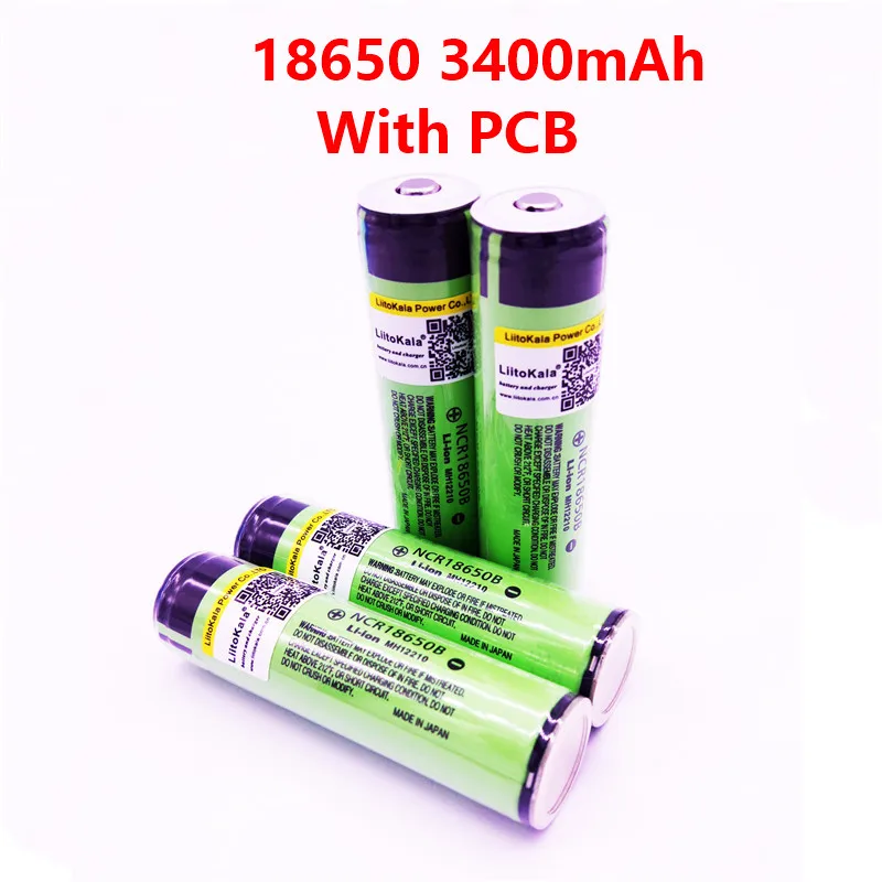 

2019 NEW 4PCS Original LiitoKala Protected 100% Original NCR18650B 18650 Rechargeable battery 3400 mAh with 3.7V PCB
