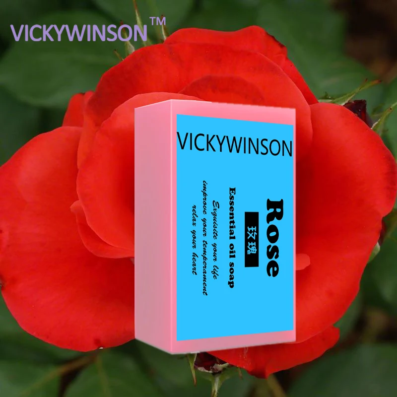 

VICKYWINSON 100% Natural herbal rose essential oil whitening skin lightening soap Rose Handmade soap 50g