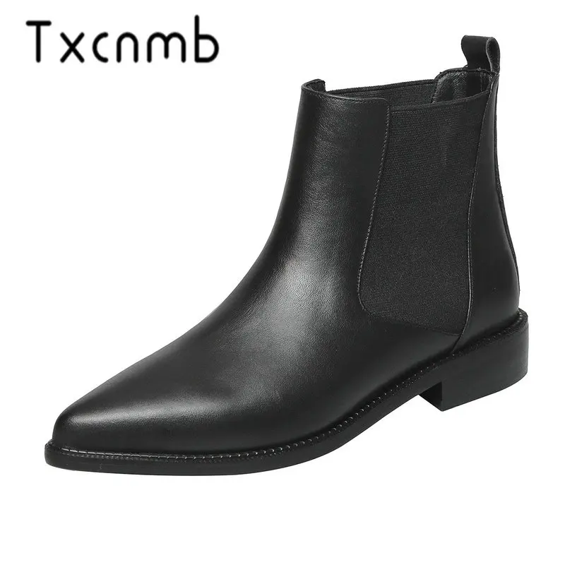 

TXCNMB Boots Women Ankle Boots Genuine Leather Autumn Winter Warm Motorcycle Boots Brand Shoes Woman Size 41 42