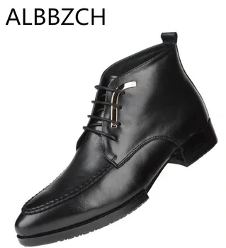 

New mens genuine leather boots pointed toe lace ankle boots shoes men fashion trend sewing design quality cow leather work boots