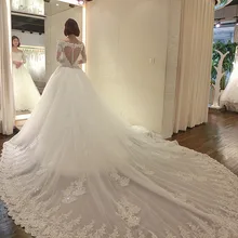 2017 новые роскошные свадебные платья с длинным рукавом и шлейфом