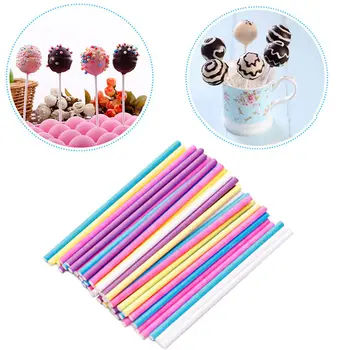 

50/100pcs Color Cotton Candy Lollipop Paper Stick Fondant Chocolate Pop Sticks DIY Lollipop Handmade Solid Paper Sticks
