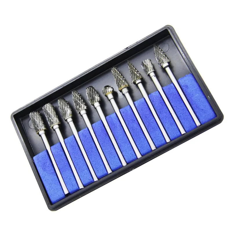 10PC 3mm Shank Tungsten Carbide Rotary Burrs Set Rotary Tool CNC