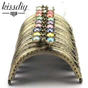 

KISSDIY 10pcs 8.5CM candy Lotus head Kiss Clasp antique Bronze semicircle Metal Coin Pattern Purse Frame DIY Bag Accessorie