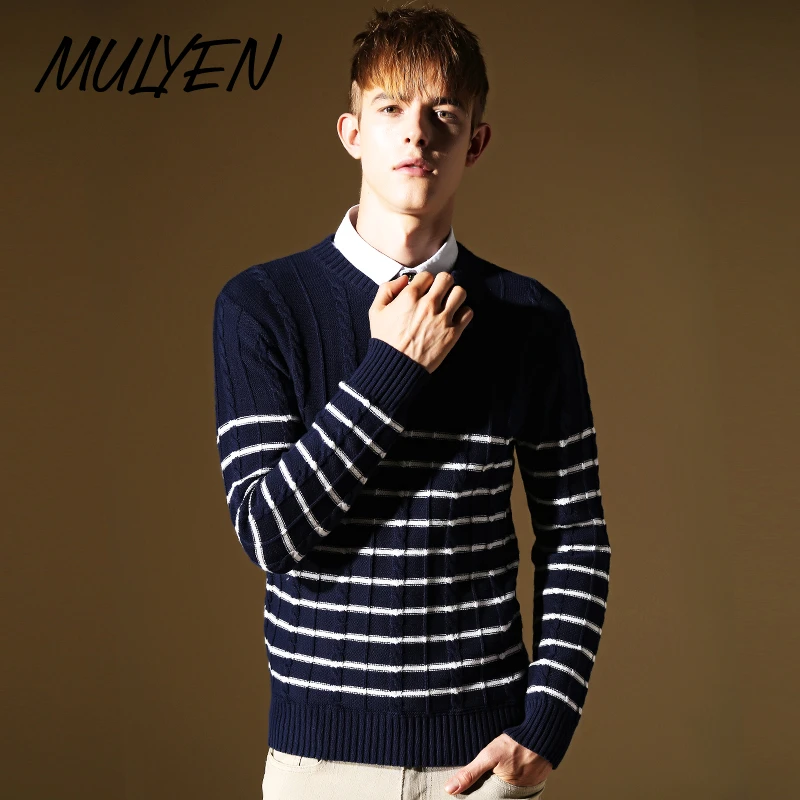 MULYEN 2017 Autumn Winter Sweater For Men Navy White