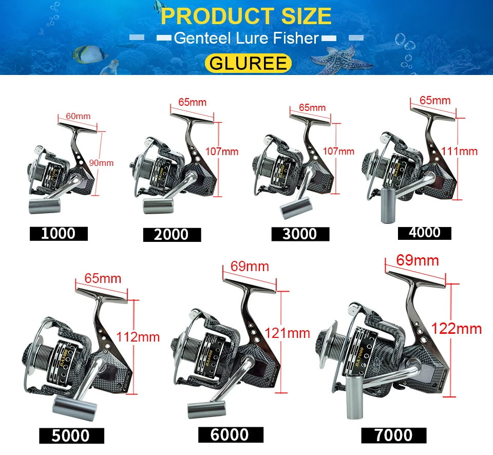 GLUREE Full Metal Fishing Spinning Reel 13+1BB 5.51 Saltwater Carp Fishing Reel Metal Line Cup LeftRight Handle BA1000~BA7000 (10)