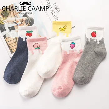 

5Pieces/lot Women Socks Autumn Winter New Cotton Fruit Banana Milk Pattern Tube Socks Ladies Fashion Trend Matching Socks S310