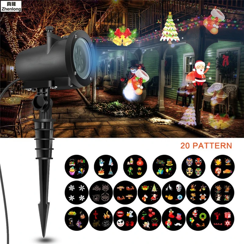 20 Pattern 12W Mery Christmas Lights Outdoor LED Snowflake Projector Light Lawn Lamp IP65 Landscape Garden Waterproof Spot Bulbs christmas knitted sweater red scarf deer and elk print snowflake warmth personalized shawl couple scarf student