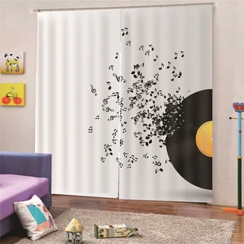 

3D Digital Print Vinyl Record blackout curtains for kitchen window custom made Textiles shades 2 panel Home Decor Draps AP25
