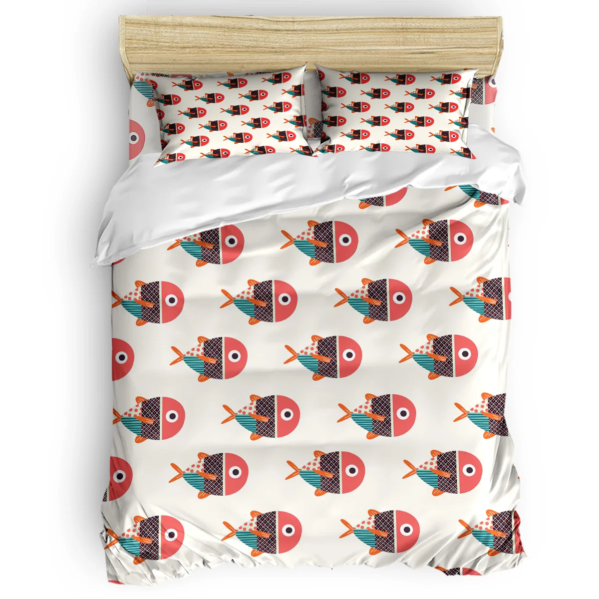 

Cartoon Fish Adorable Animals Duvet Cover Flat Bed Sheets Pillowcase King Queen full Twin Bedding Set Bedding Set 3/4pcs