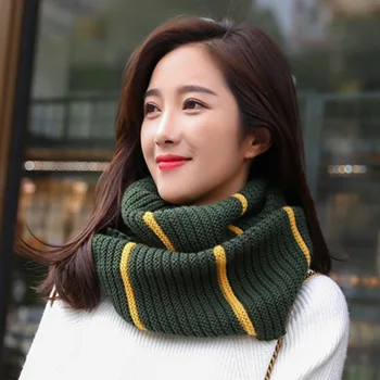 

Striped Men's Scarf Collar Women Winter Knit O-Ring Female Neck Scarves Ladies Winter Scarfs Couples Scarf 2018 New Arrival
