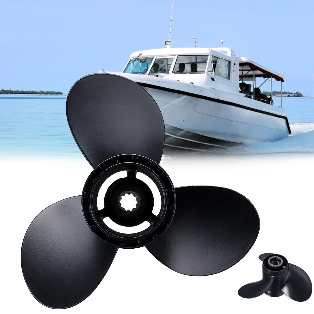 

58100-96430-019 Boat Outboard Propeller 260mm x 12 for Suzuki 20-30HP 3 Blades 10 Spline Tooths Black R Rotation Aluminum Alloy