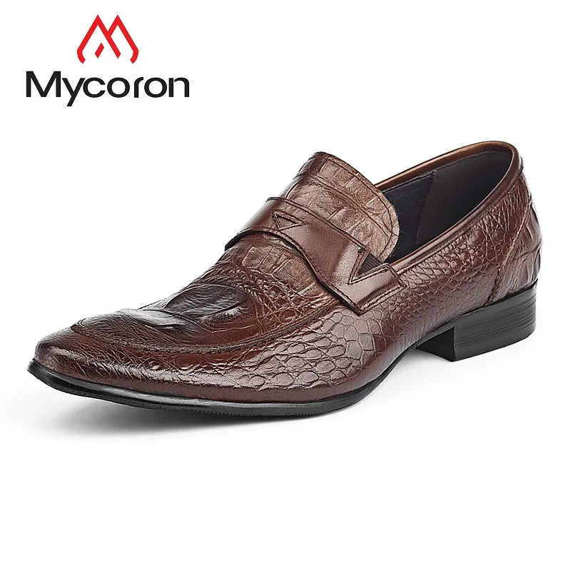 Couro Dos Vestido Um Pedal Homens Crocodilo Negócios Padrão Preguiçosos Confortáveis Da Festa Bolsa Moda marrom Escritório De Apontou Mycoron Sapatos Preto qvw7np0