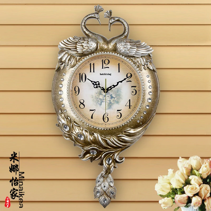 Wall Clock Table Peacock Art Wall Clock Personality Mute Retro Wall Wall Clocks Modern A  