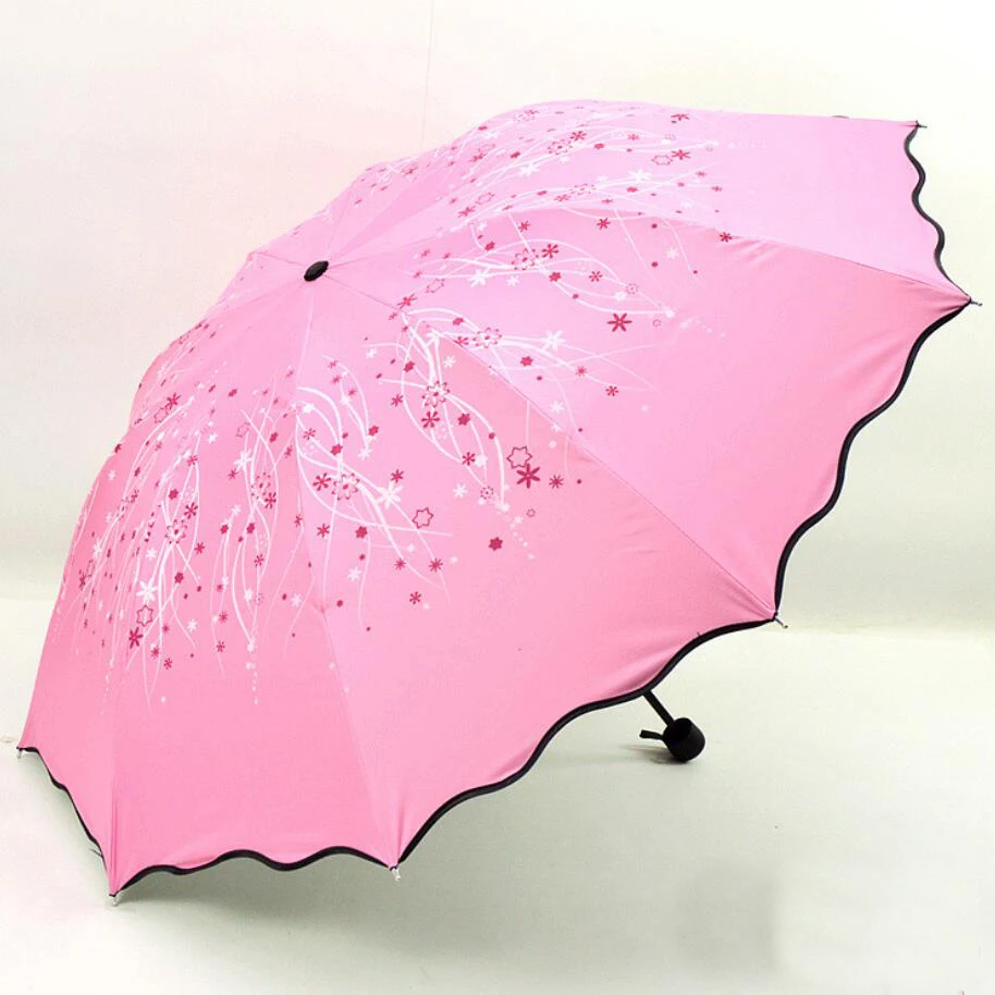 High Quality Windproof Big Umbrella Beautiful Meteor Shower Flower Umbrellas Fold Waves Edge