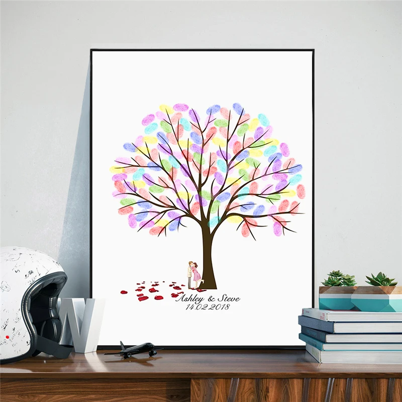 Haochu Fingerprint Love Tree Casamento Personalized Names And Date Haochu Fingerprint Love Tree Casamento Personalized Names And Date Wedding Canvas Art Painting Guest Book Party Decoration In Calligraphy From