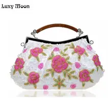 2016 Nouvelle Broderie Fleur Sac de Soirée Perlée D’embrayage sacs De Mariage De Mariée sac à main Poche À La Main Perles Wristelets femmes sac
