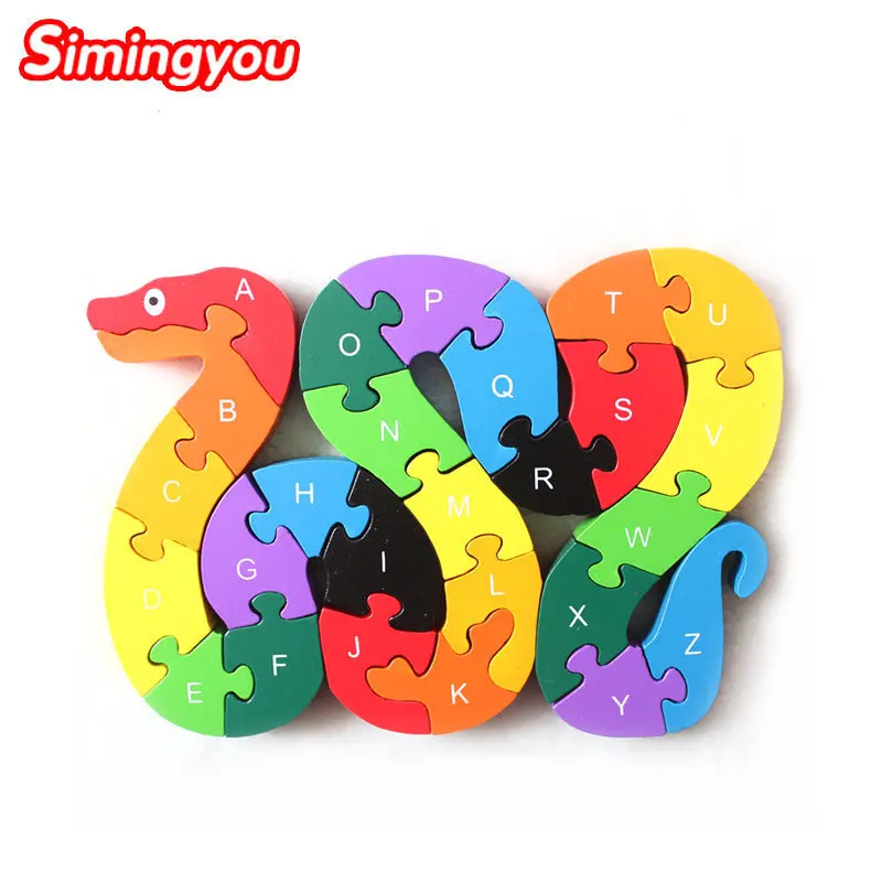 Simingyou детские головоломки 26 Английский, алфавитно-цифровой прекрасный форма змеи деревянная обучающая игрушка A-139 Прямая доставка