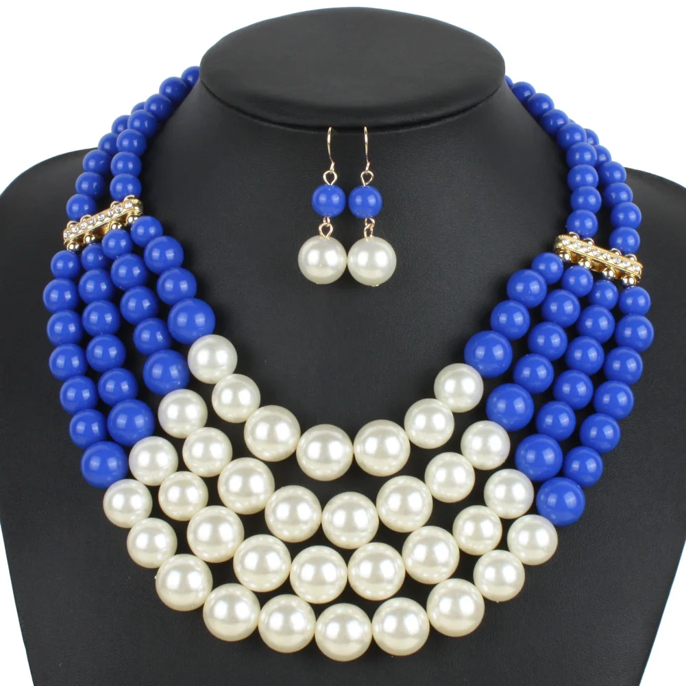 

New Multilayer Pearl beads string necklace Exaggerated Women's Clavicle Chains costume trendy jewelry necklace for woman