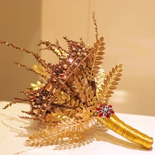 Iffo невесты свадебный обычай букет ретро стиль золото благородный и элегантный личности моды цветок дерево форма свадебный букет шелковый