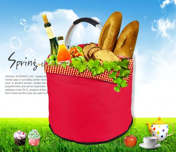 20L Foldable Bucket Oxford With Aluminum Frame Insulation Picnic Basket Fruit Snacks Vegetables