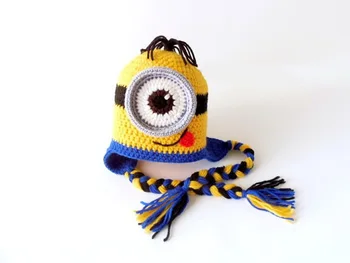 

Crochet minion hat baby earflap hat crochet baby beanie boy newborn hat baby photo outfit coming home hospital outfit