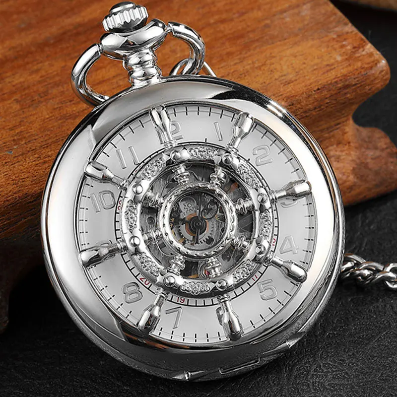 Старинное серебро колеса скелет механические карманные часы Винтаж рука Wnd брелок часы Для мужчин Для женщин цепи Цепочки и ожерелья
