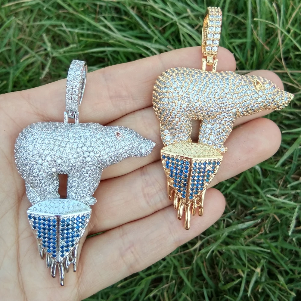 

Iced Brass Cubic Zircon Polar bear glacier Pendants Hip Hop Jewelry Party Gift CN113