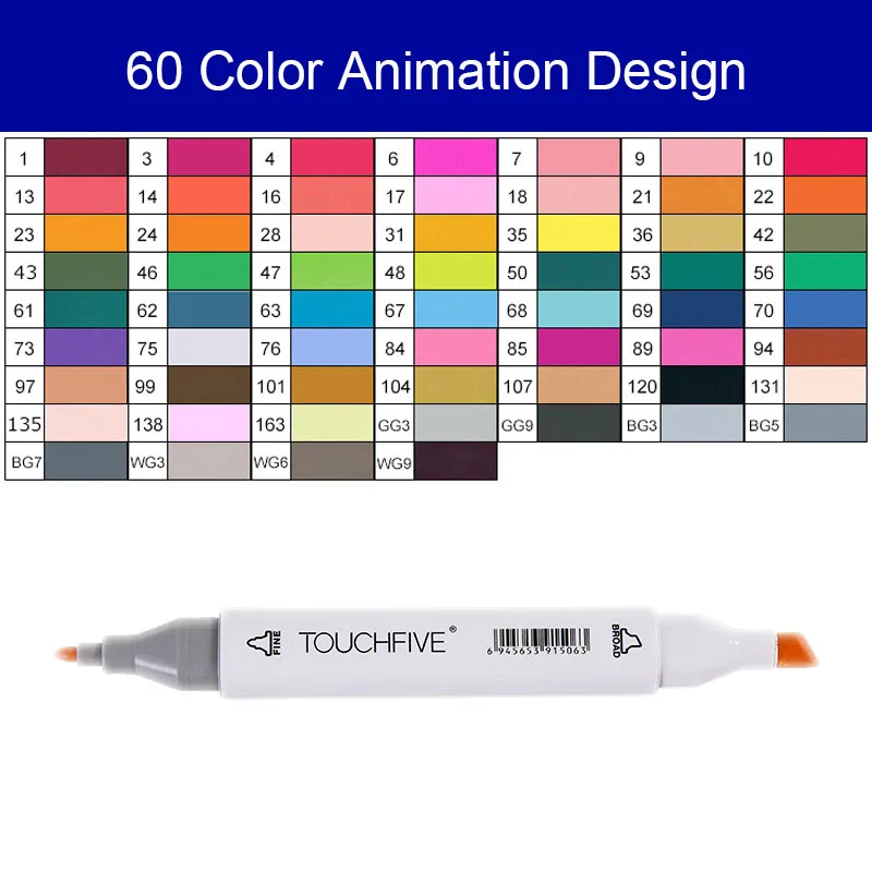 Touchfive 168 цветов, набор маркеров, двойная головка, эскизные маркеры, ручка для стандартного пейзажа, рисование манга, анимационный дизайн, товары для рукоделия - Цвет: Animation 60 color-