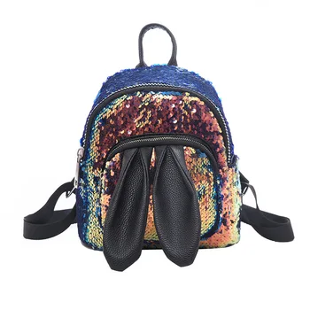 

Sequins Backpack Cute Rabbit Ears Shoulder Bag For Women Girls Travel Bag Bling Shiny Backpack Mochila Feminina Escolar New