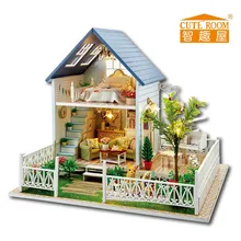 Симпатичный номер Кукольный дом со светодиодной лампы для puppenhaus миниатюрный дом с мебелью игрушки для детей деревянный домик Игрушки для девочек в северных и праздник